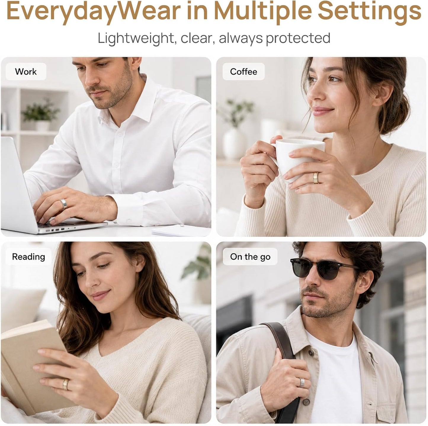 Oura Ring 5 clear cover worn at work, coffee, reading, and travel
