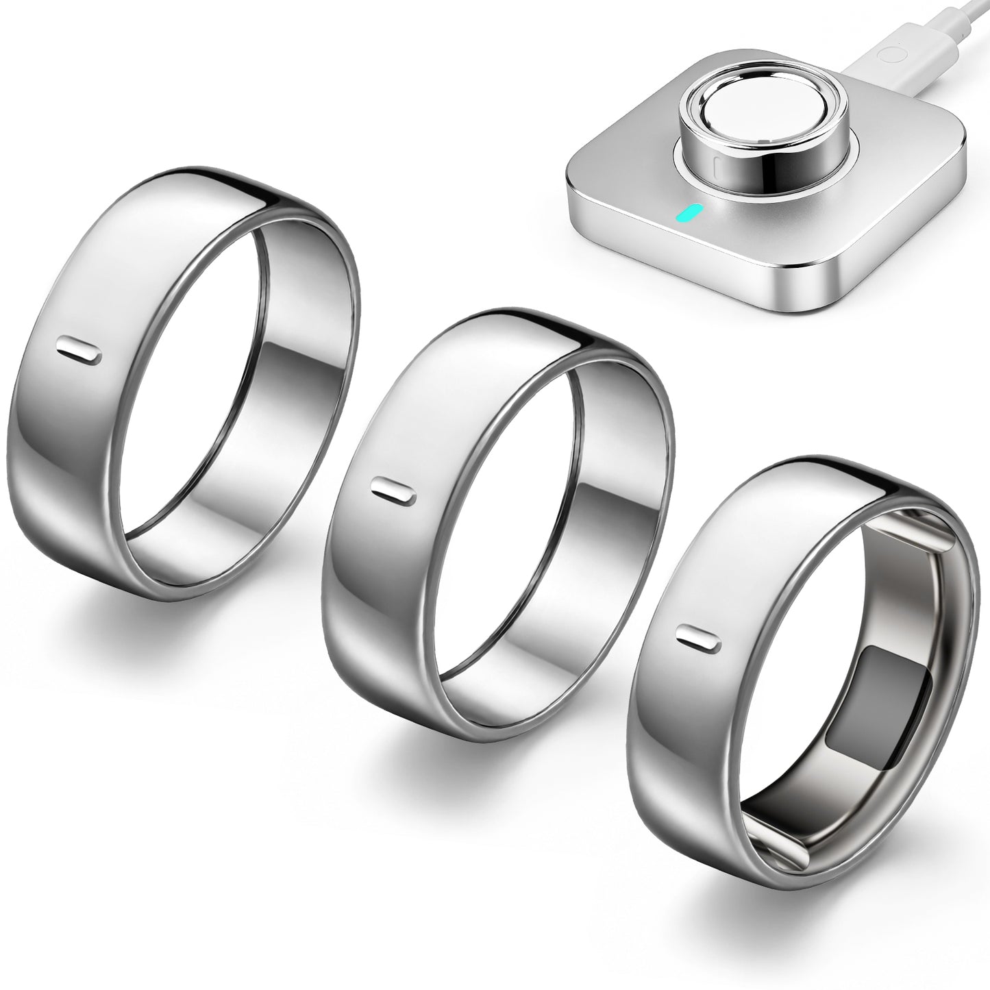 Three silver-tone metallic TPU covers for Oura Ring 5