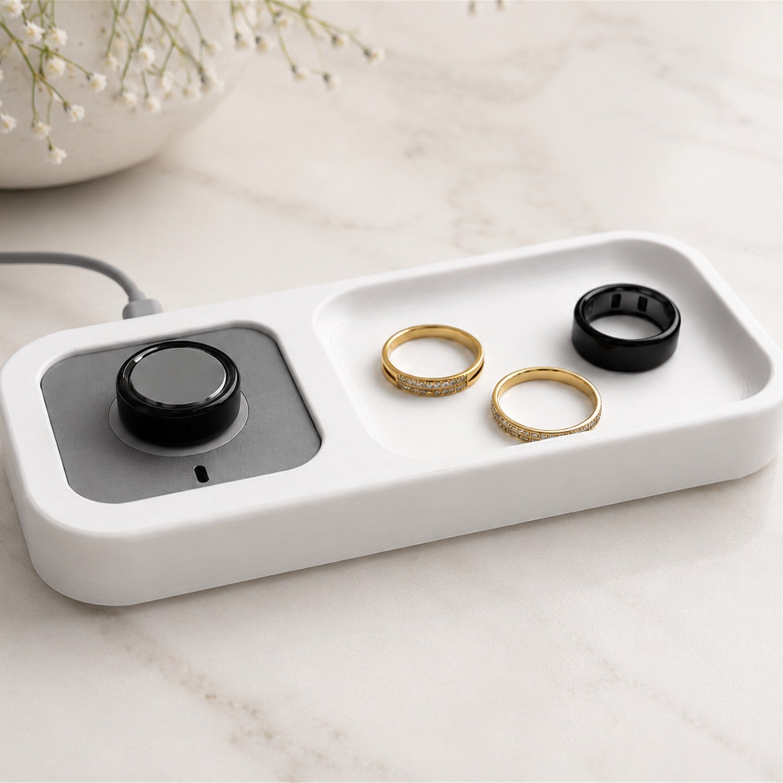 Bandsmith Oura Ring charger holder tray detail for stacking rings and ring jackets
