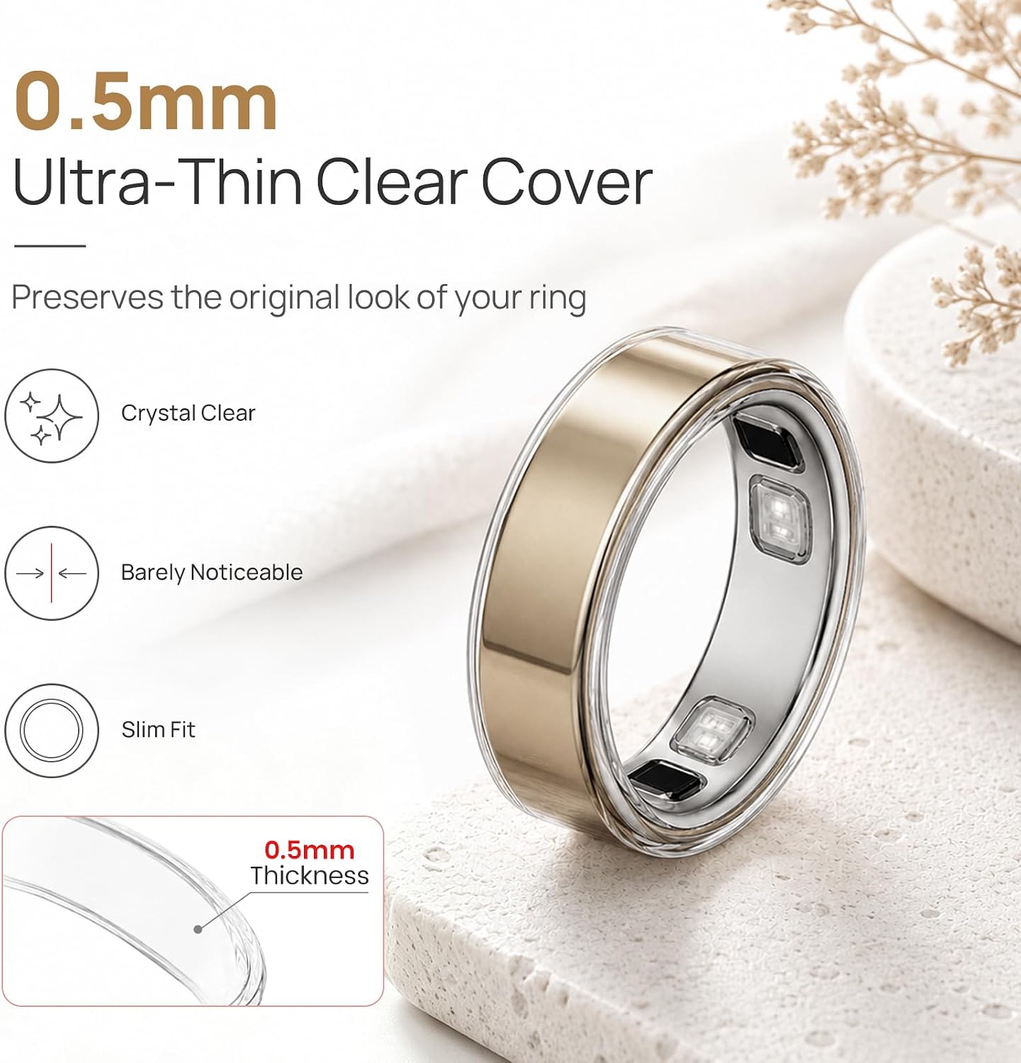 0.5mm ultra-thin transparent TPU protector fitted over Oura Ring 5