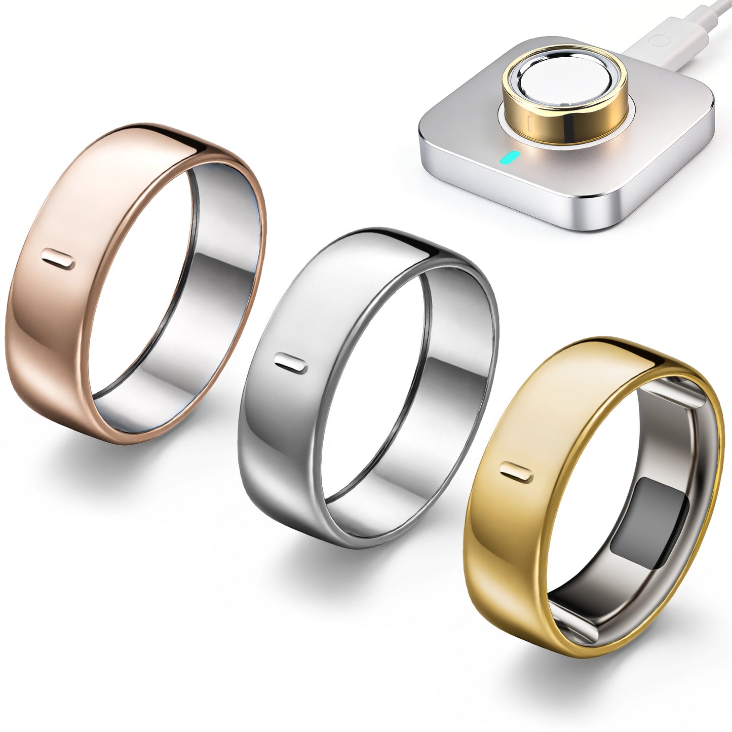 Gold, silver, and rose gold metallic TPU covers for Oura Ring 5, three-piece pack