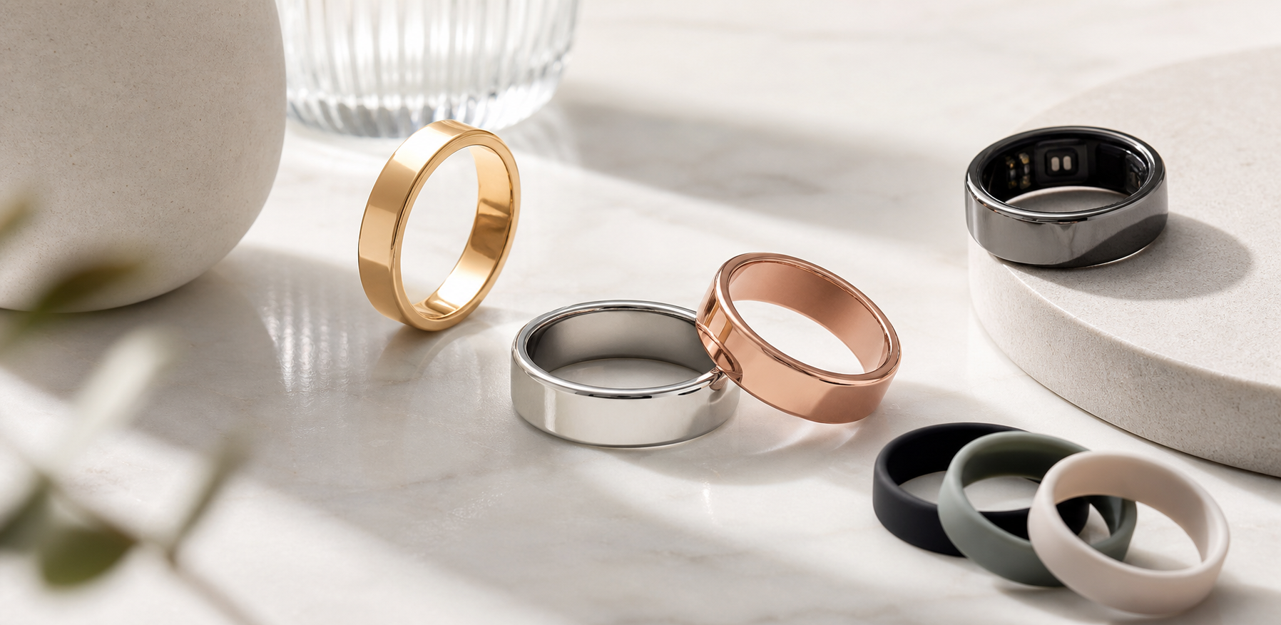 Bandsmith Oura Ring protective covers in metallic and silicone finishes