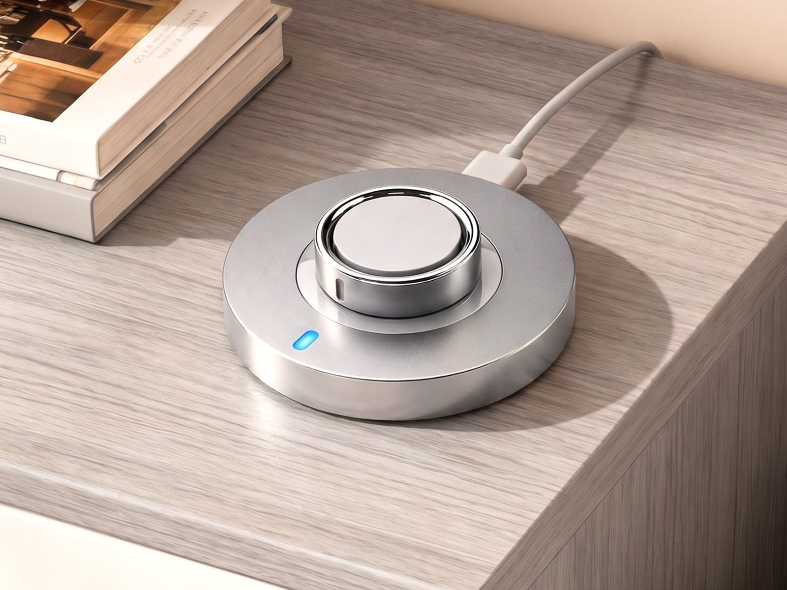 Bandsmith Oura Ring 4 charger on a bedside table