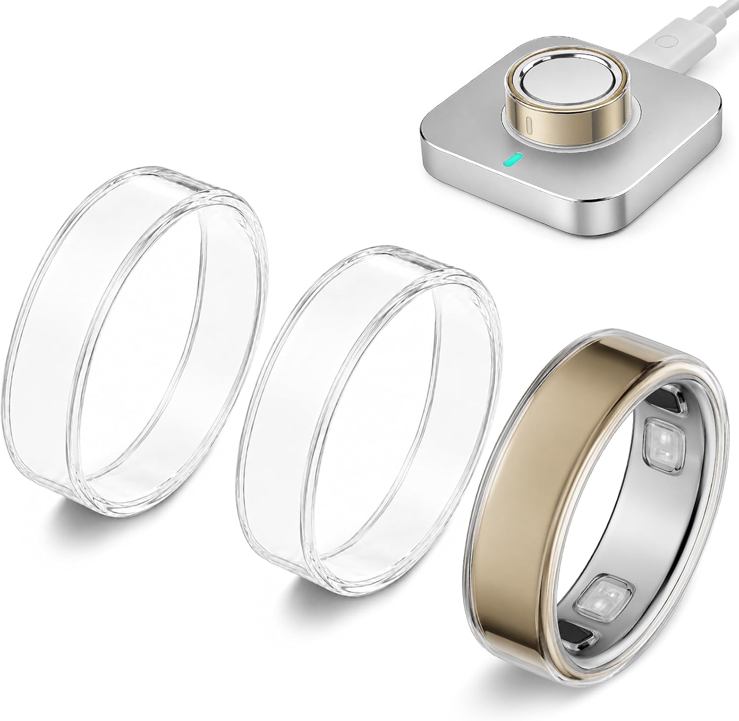 Three crystal-clear TPU covers made for Oura Ring 5